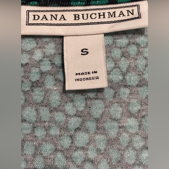 Dana Buchman Small Pleated Popover Blouse Black Green Polka Dots 3/4 Sleeves New - Picture 7 of 11